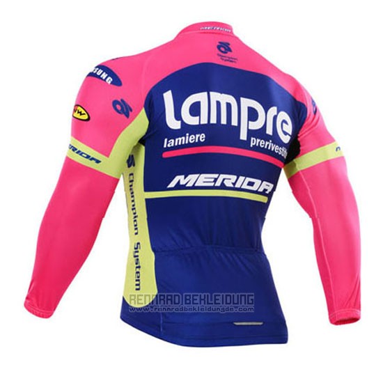 2015 Fahrradbekleidung Lampre Merida Rosa und Blau Trikot Langarm und Tragerhose